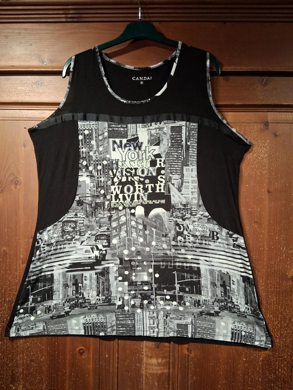 mooie top zwart wit New York met strass XL Canda